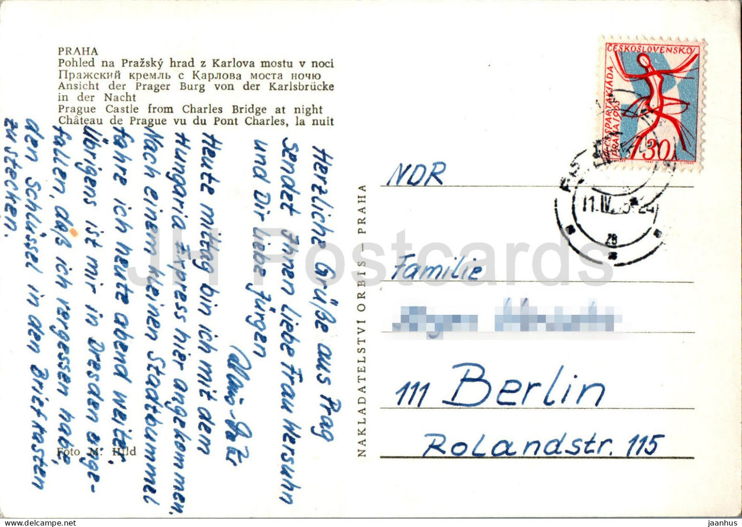 Praha - Prague - Pragu Castle from Charles bridge at night - 1965 - Czech Republic - Czechoslovakia - used