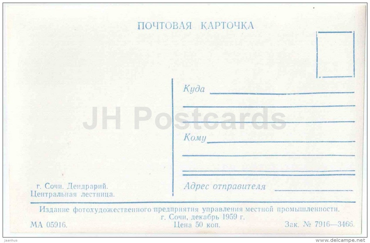 dendrarium - central stairway - Sochi - photo card - 1959 - Russia USSR - unused - JH Postcards