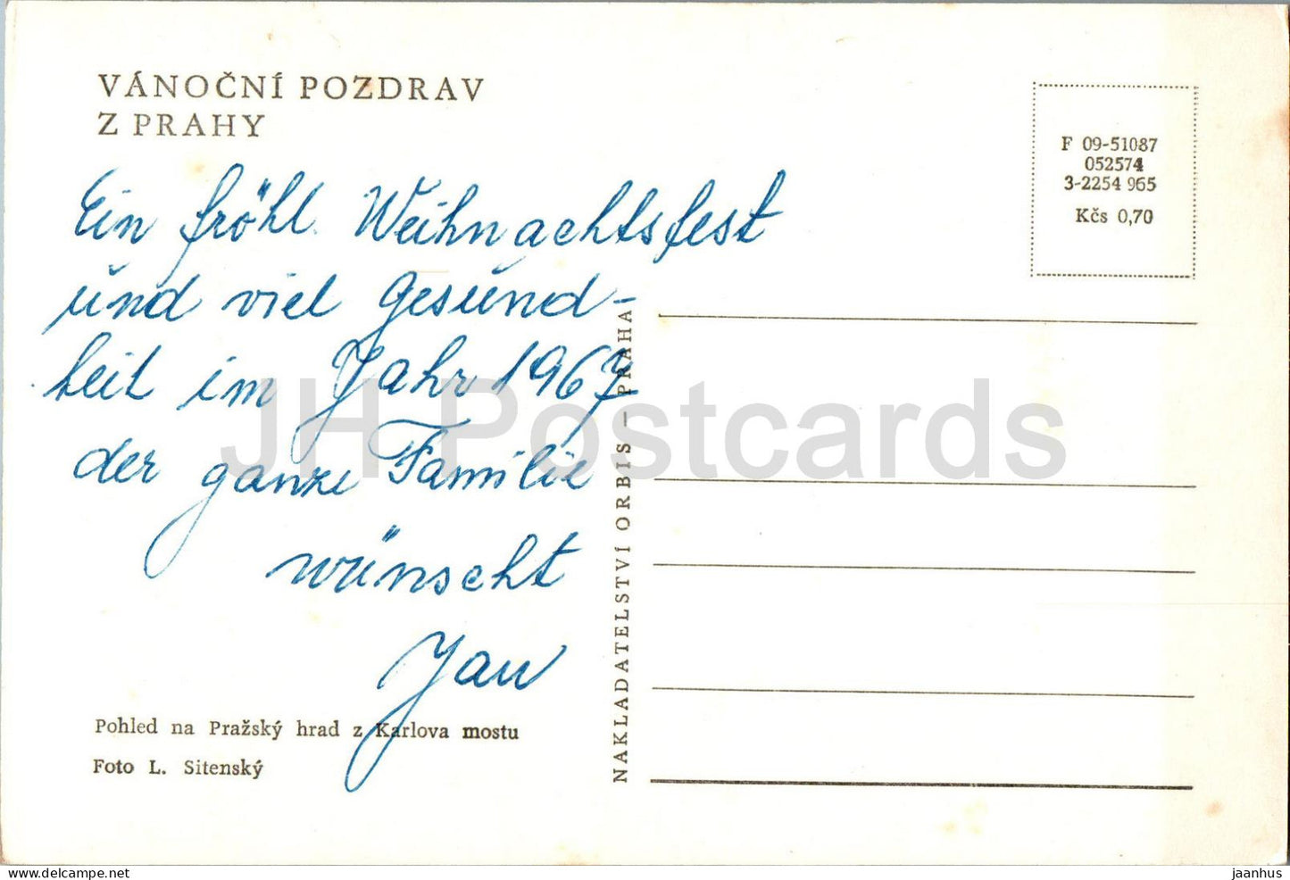 Praha - Prague - Vanocni Pozdrav z Prahy - Salutations de Noël depuis le pont de Prague République tchèque - Tchécoslovaquie - utilisé