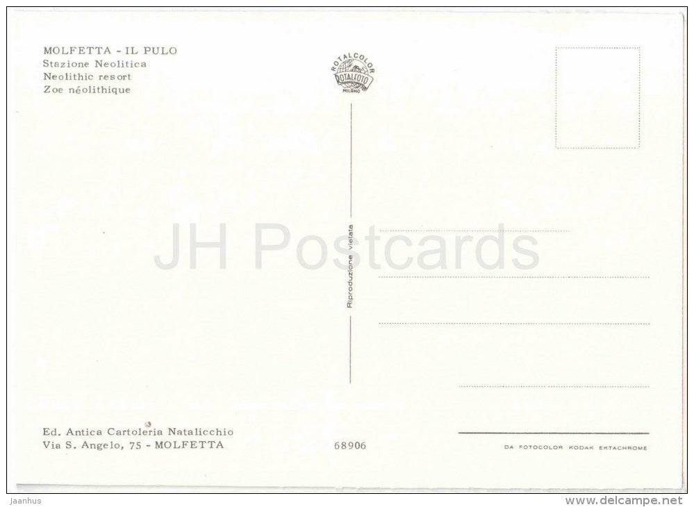 Stazione Neolitica - neolithic resort - Il Pulo - Molfetta - Bari - Puglia - 68906 - Italia - Italy - unused - JH Postcards