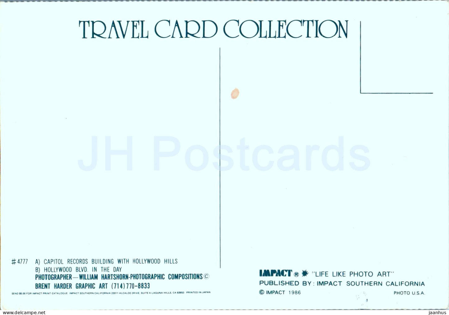 Bâtiment Capitol Records avec Hollywood Hills - Hollywood Blvd - bus - 4777 - USA - inutilisé