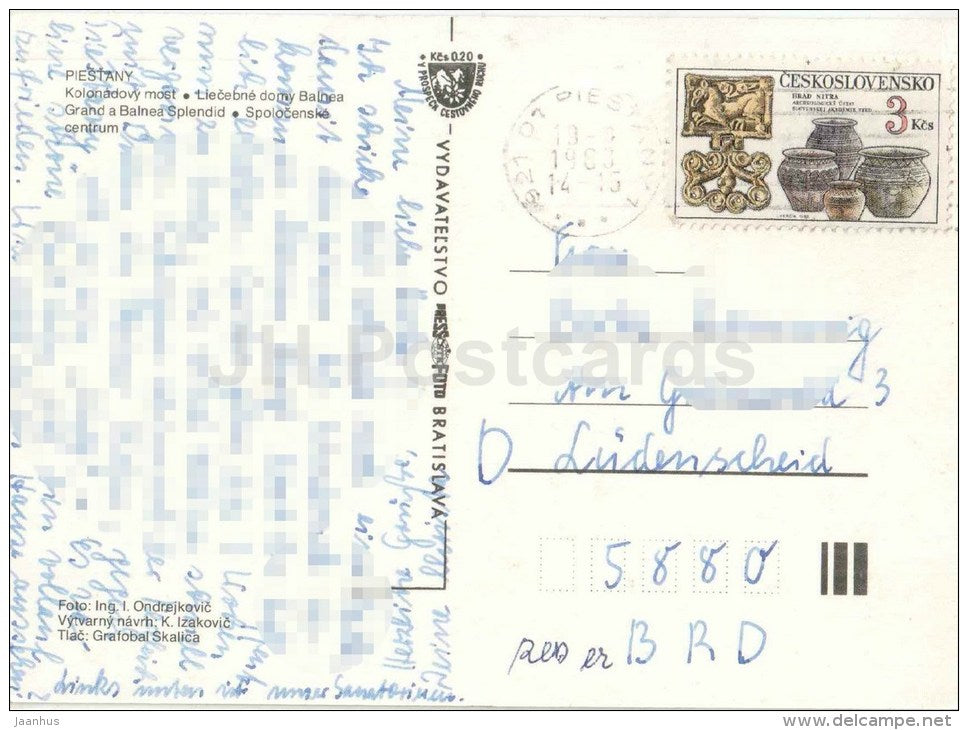 Colonnade bridge - Spa house Balnea - Pieštany - Czechoslovakia - Slovakia - used 1988 - JH Postcards