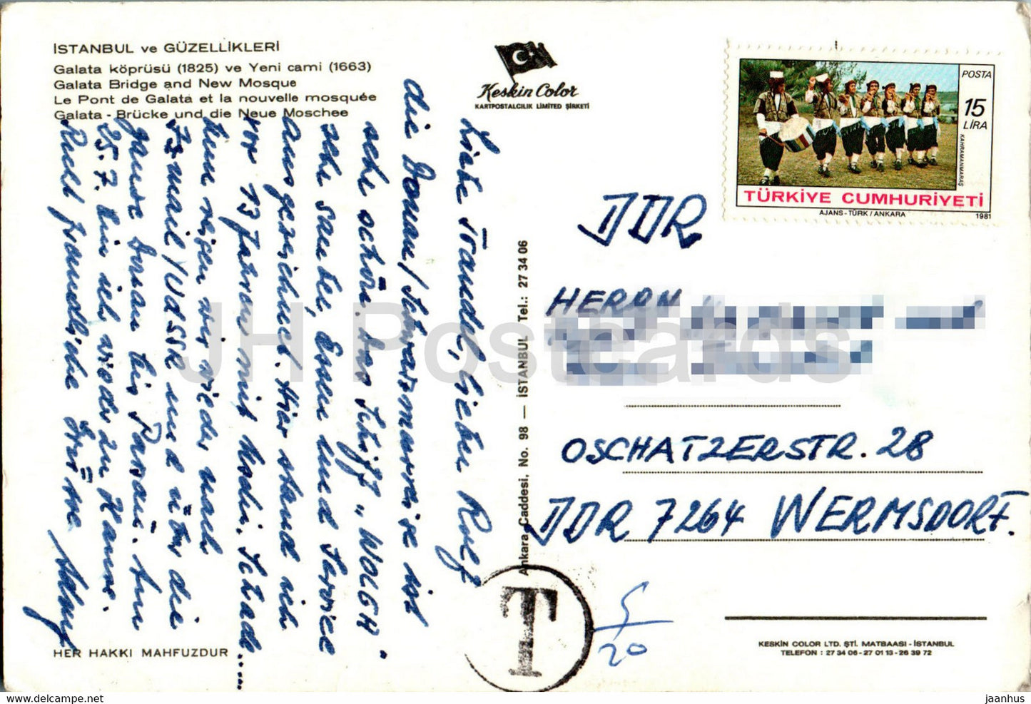 Istanbul - Galata Bridge and New Mosque - Keskin Color - Turkey - used