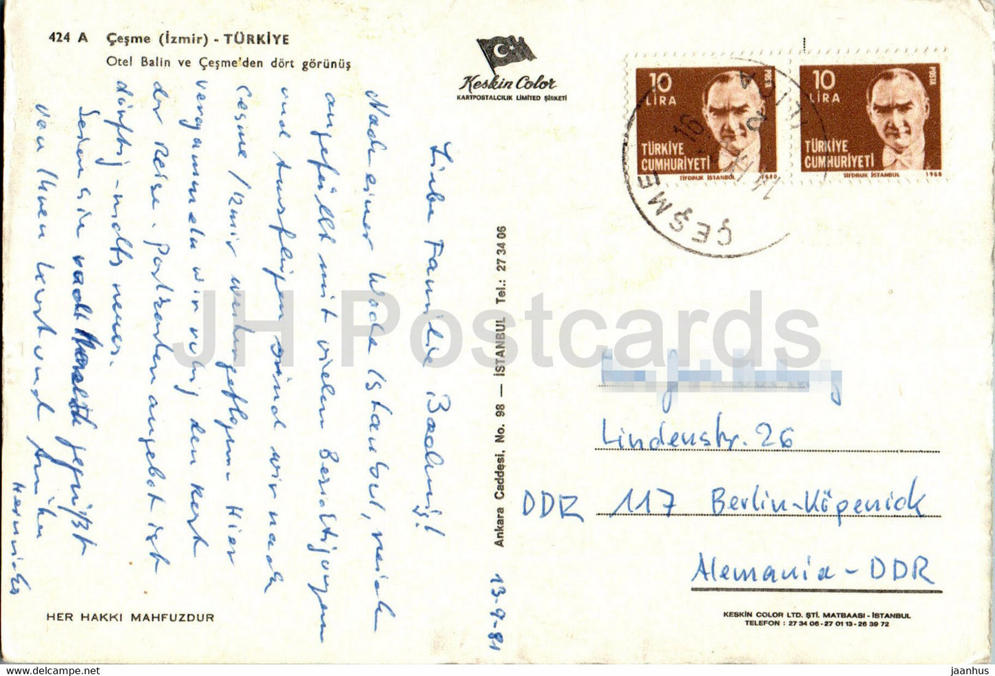 Cesme - Izmir - Otel Balin ve Cesme'den dort gorunus - hotel - boat - multiview - 1981 - Turkey - used