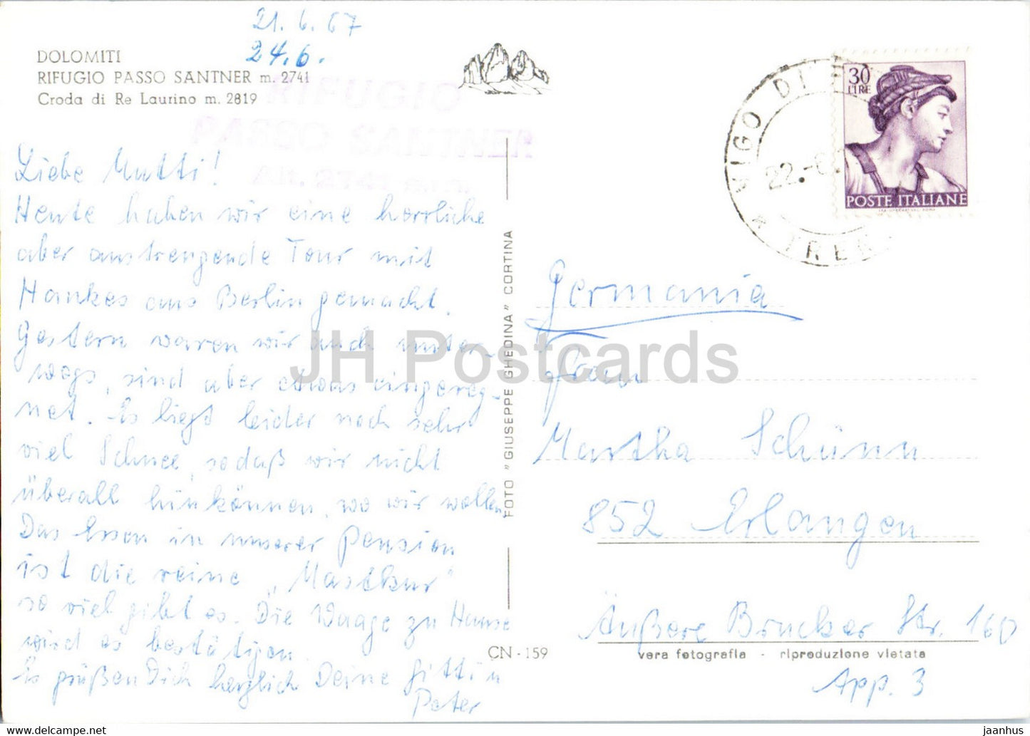 Dolomiti - Rifugio Passo Santner - Croda di Re Laurino - 1967 - Italy - used