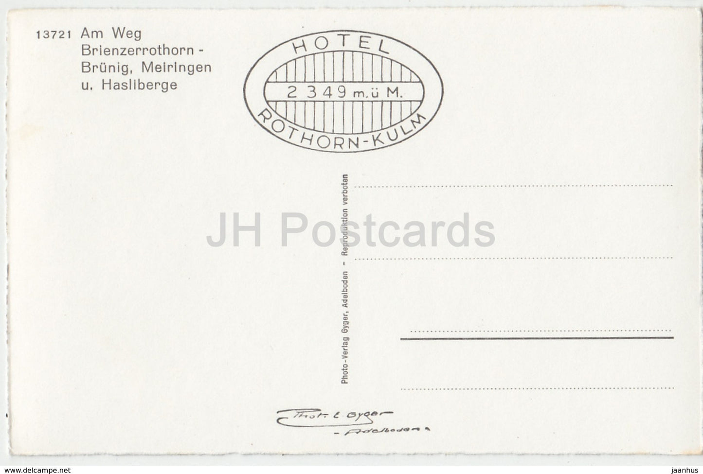 Am Weg - Brienzerrothorn - Brunig - Meiringen - Hasliberge - 13721 - Schweiz - alte Postkarte - unbenutzt