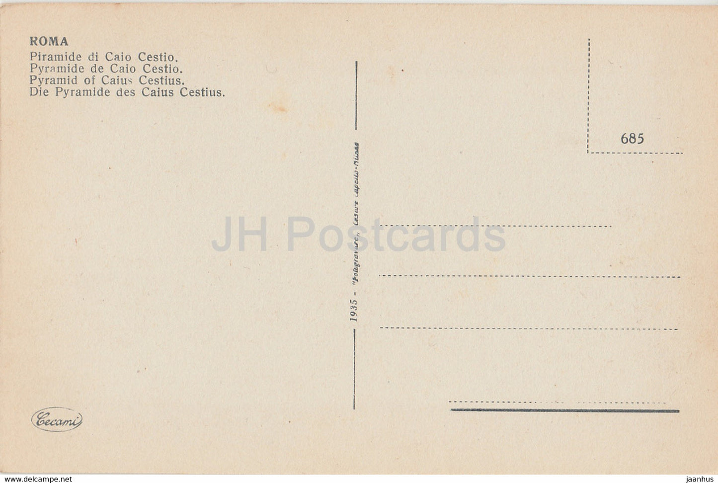 Roma - Rome - Pyramid of Caius Cestius - old postcard - Italy - unused