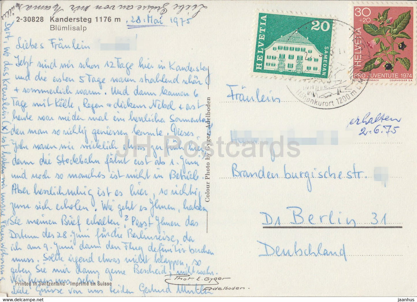 Kandersteg 1176 m - Blumlisalp - 1975 - Switzerland - used