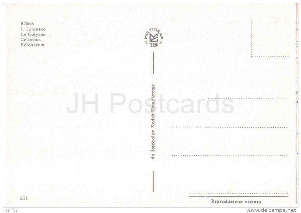 Il Colosseo - Colosseum - Roma - Rome - 211 - Italia - Italy - unused - JH Postcards