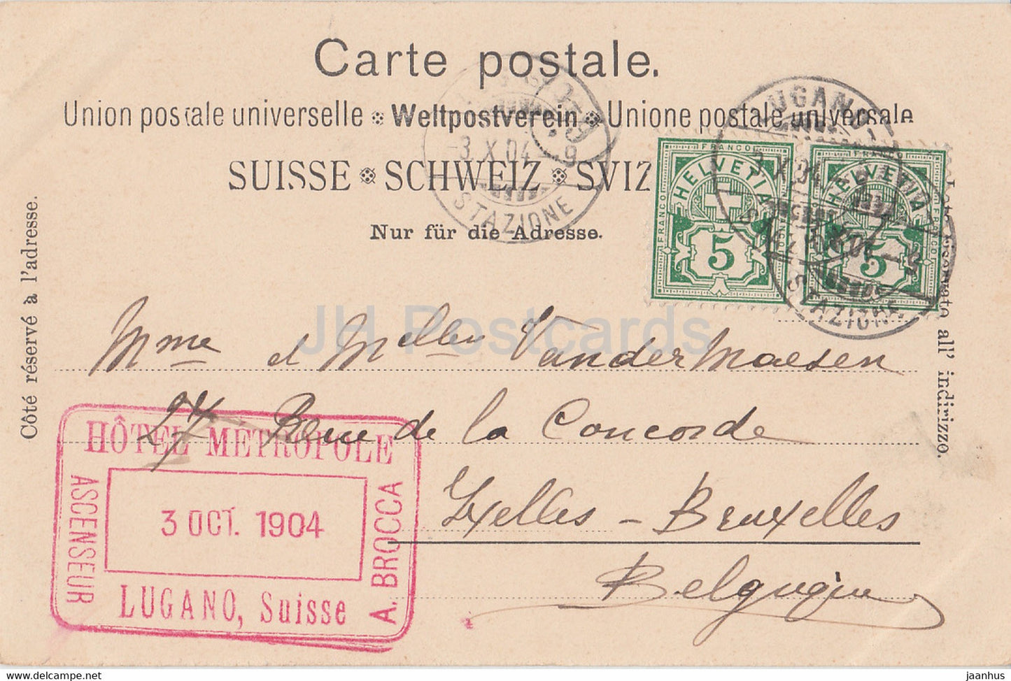 Un saluto da Lugano – Hotel Metropole – 80 – alte Postkarte – 1904 – Schweiz – gebraucht