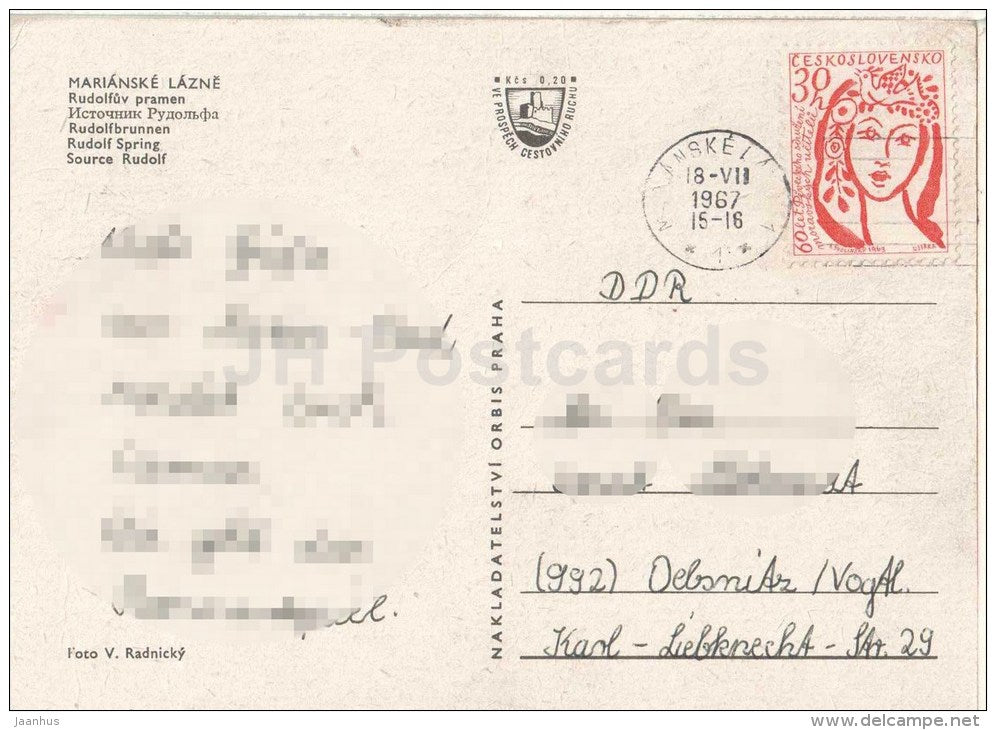 Marianske Lazne - Marienbad - spa - Rudolf Spring - Czechoslovakia - Czech - used 1967 - JH Postcards