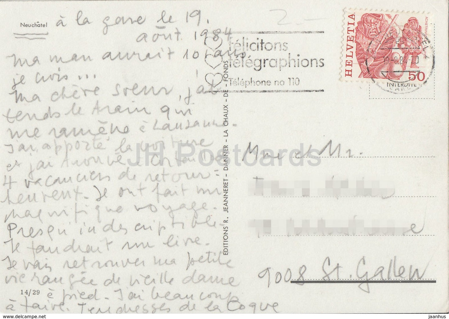 Neuchâtel - bateau - cygne - oiseaux - 1984 - Suisse - occasion