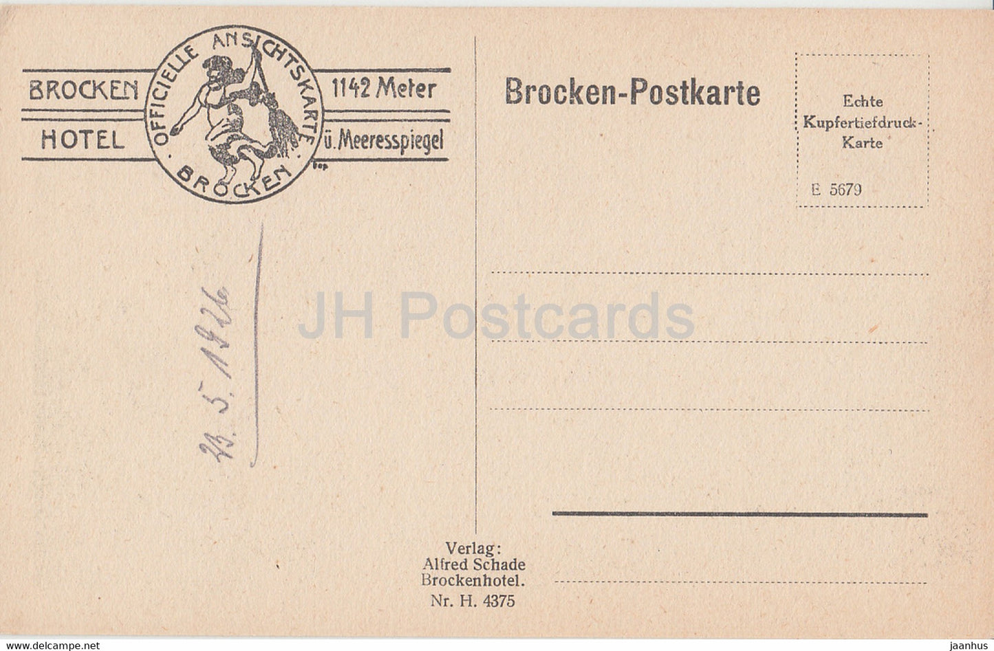 Brocken i Harz - Teufelskanzel - Brocken Hotel - 4375 - old postcard - 1926 - Germany - unused