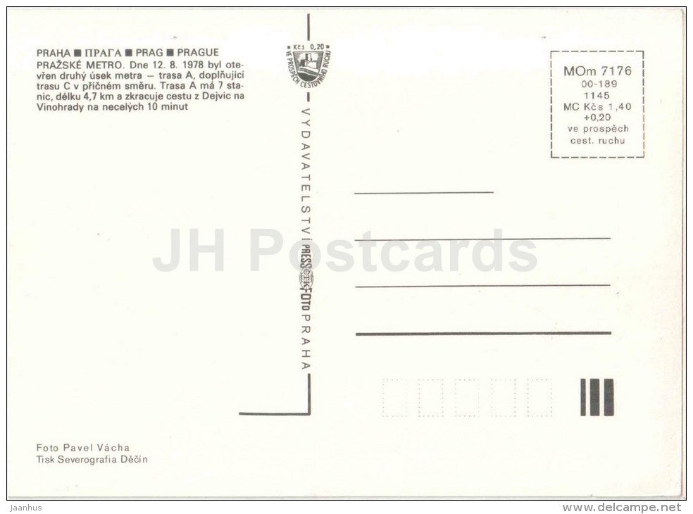 Metro - Charles Bridge - Praha - Prague - Czechoslovakia - Czech - unused - JH Postcards