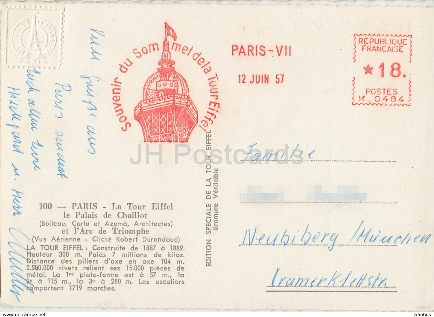 Paris - La Tour Eiffel - Le Palais de Chaillot - 100 - France - 1957 - occasion