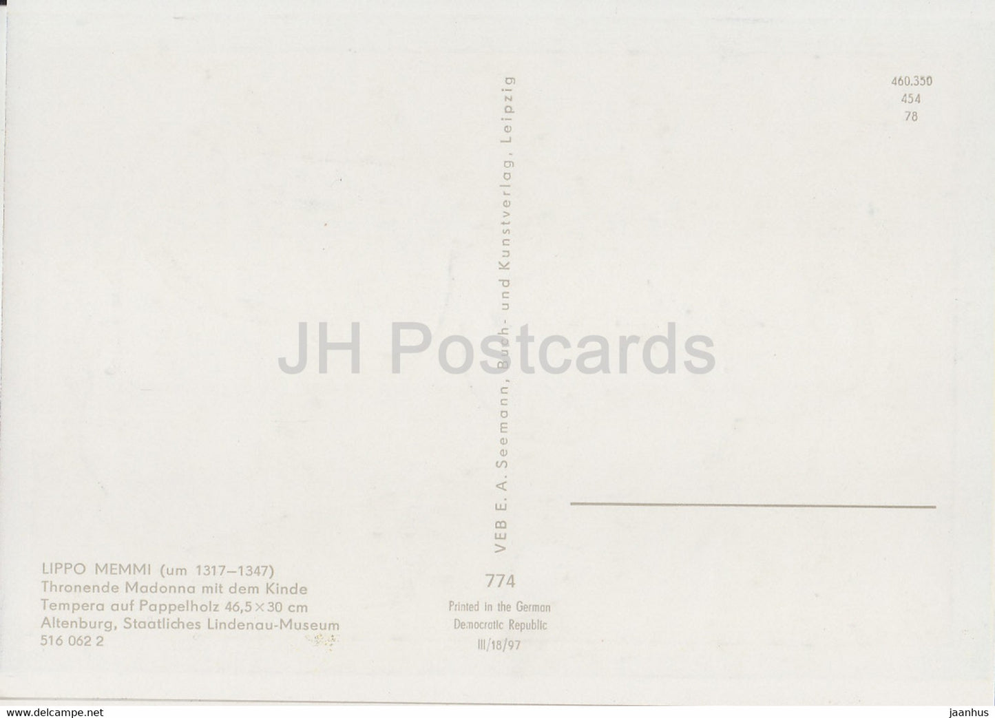 painting by Lippo Memmi - Thronende Madonna mit dem Kinde - Italian art - Germany DDR - unused
