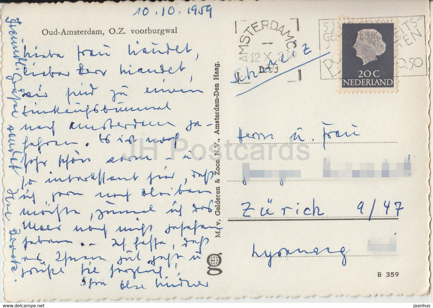 Oud Amsterdam - O Z voorburgwal - boat - old postcard - 1959 - Netherlands - used