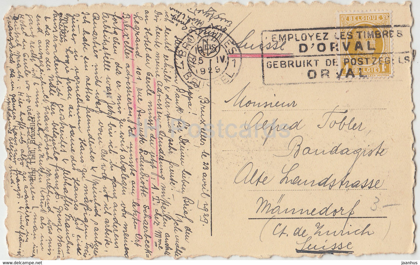 Bruxelles - Brussels - Colonne du Congres - old postcard - 1929 - Belgium - used