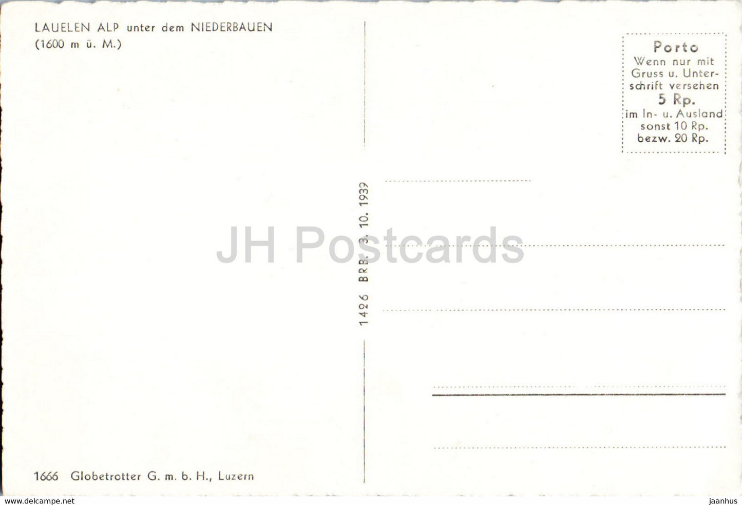 Lauelen Alp unter dem Niederbauen 1600 m - carte postale ancienne - Suisse - inutilisée