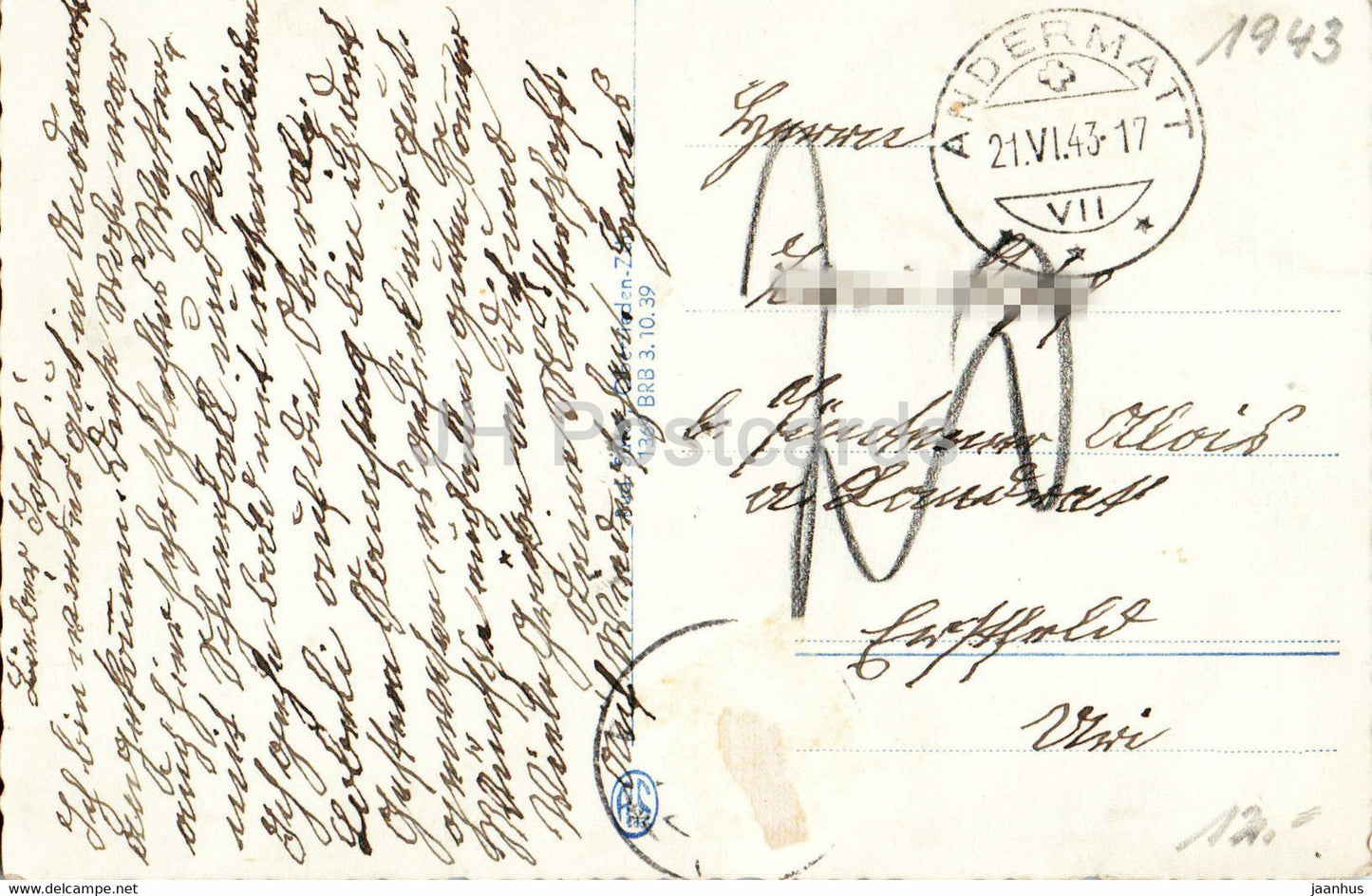 Andermatt gegen die Furka - 905 - carte postale ancienne - 1943 - Suisse - utilisé