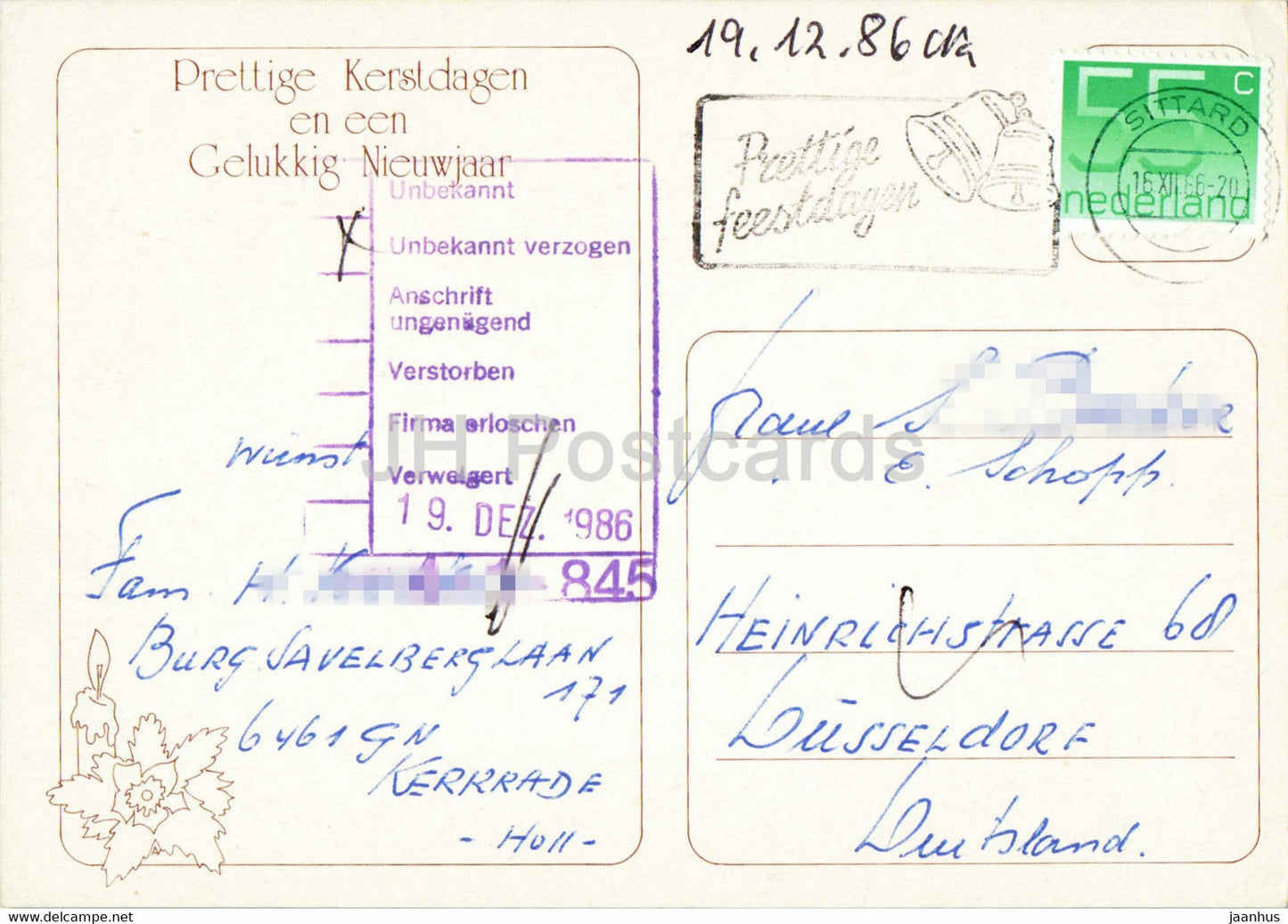 Neujahrsgrußkarte – Stadtansicht – 1986 – Niederlande – gebraucht