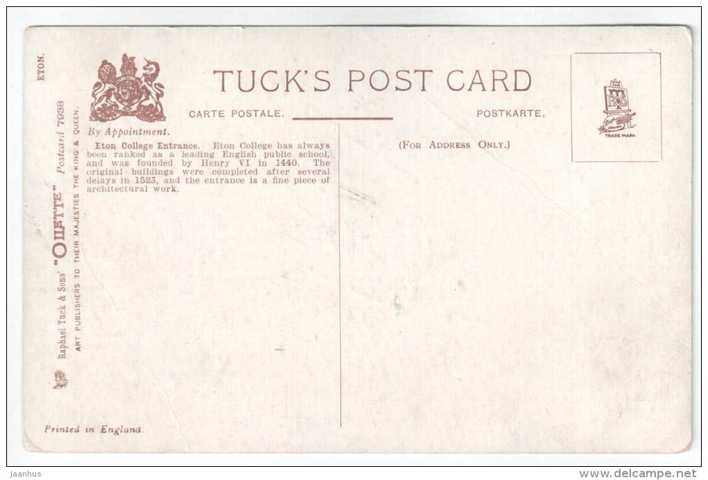 Eton College Entrance by Charles E. Flower - England - UK - old postcard - used - JH Postcards