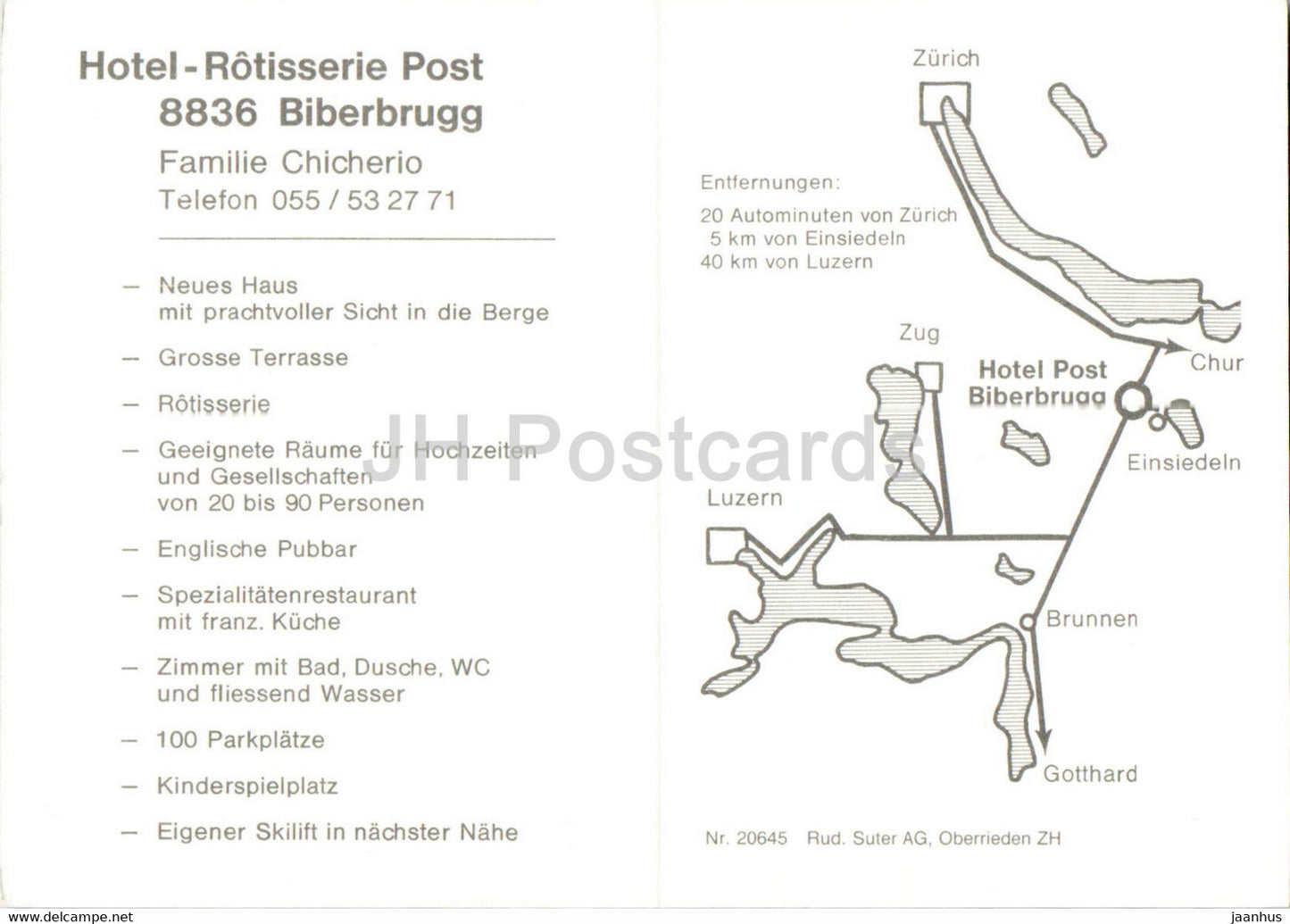 Hôtel Rotisserie Post - Biberbrugg - Suisse - inutilisé