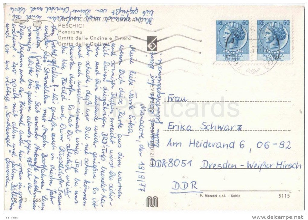 Luci e Colori del Gargano - Peschici - Puglia - 5115 - Italia - Italy - sent from Italy Peschici to Germany 1977 - JH Postcards