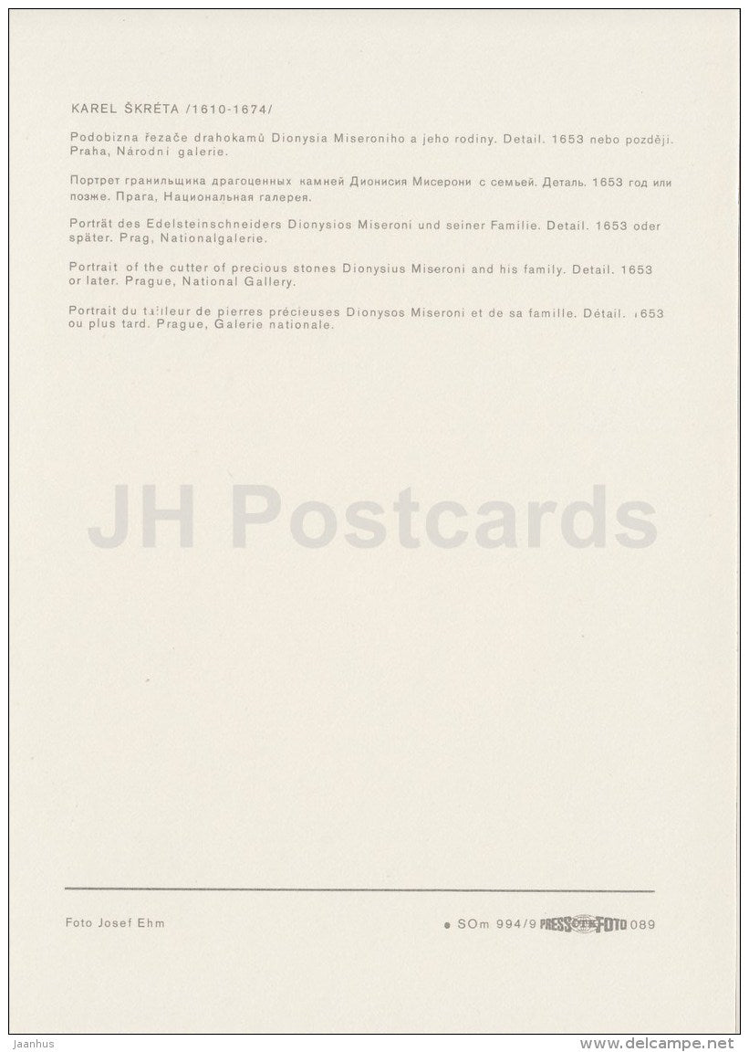 painting by Karel Skreta - Portrait of the Cutter of Precious Stones - Czech art - large format card - Czech - unused - JH Postcards