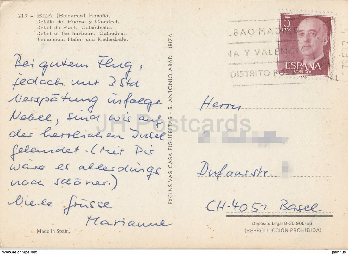 Ibiza - Detalle del Puerto y Catedral - Detail of the Harbour - Cathedral - boat - 213 - Spain - used