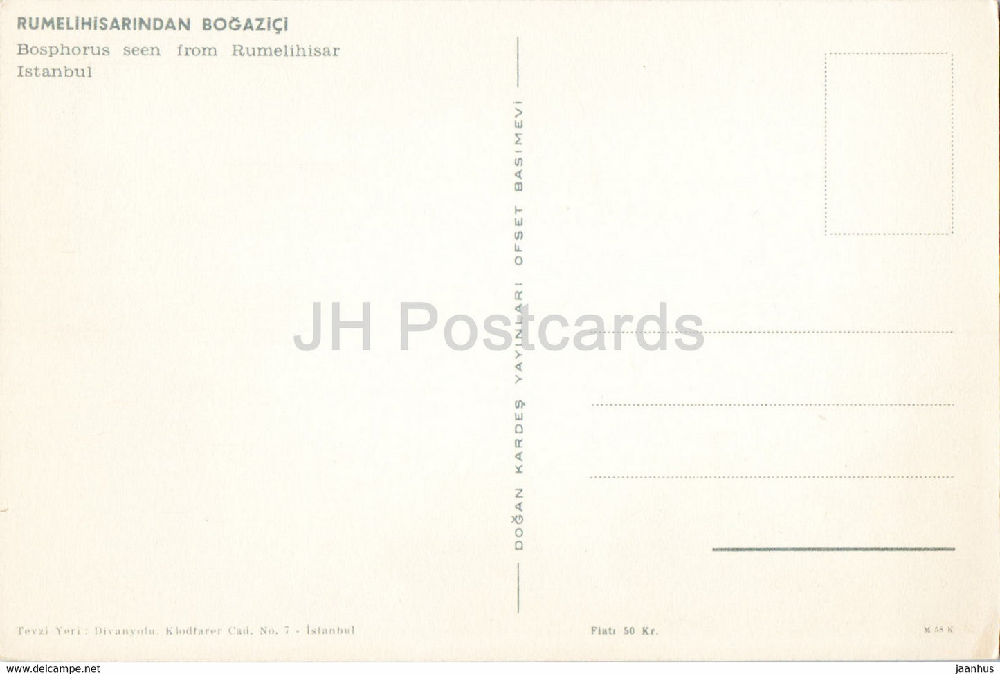 Istanbul - Bosphore vu de Rumelihisar - carte postale ancienne - Turquie - inutilisée
