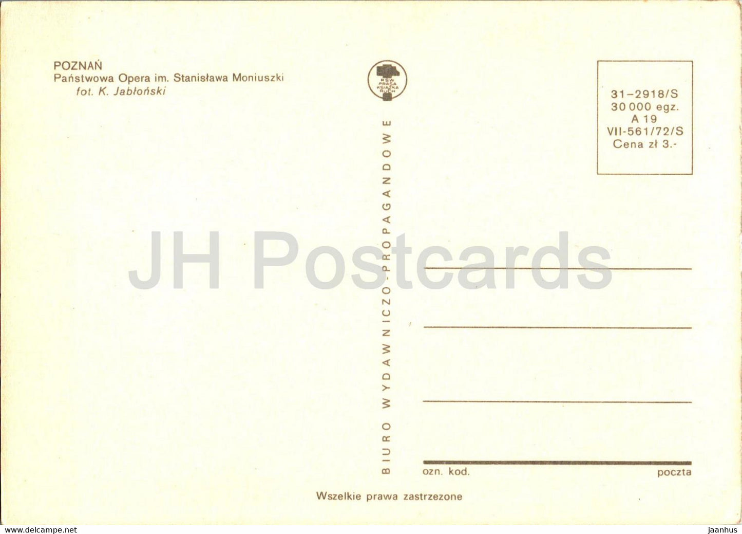 Poznan - Panstwowa Opera im Stanislawa Moniuszki - The Stanisław Moniuszko State Opera - theatre - Poland - unused