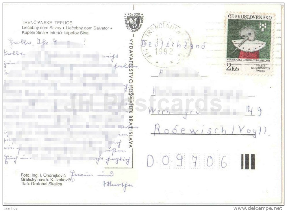 Trencianske Teplice - Savoy spa - Salvator - pool Sina - Czechoslovakia - Slovakia - used 1992 - JH Postcards