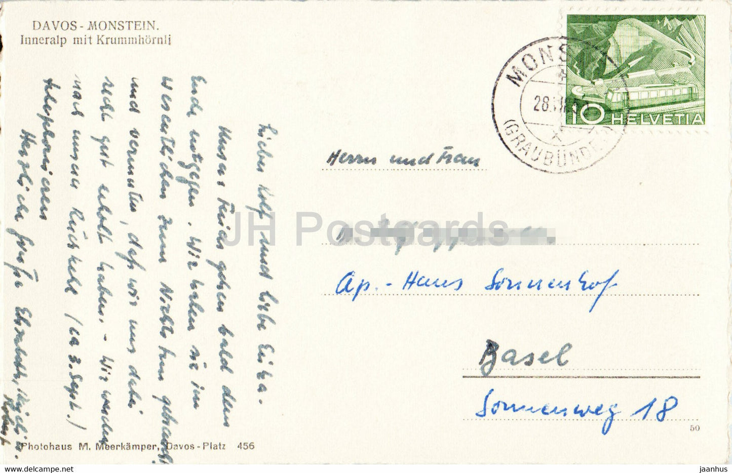 Davos Monstein - Inneralp mit Krummhornli - 456 - carte postale ancienne - Suisse - utilisé