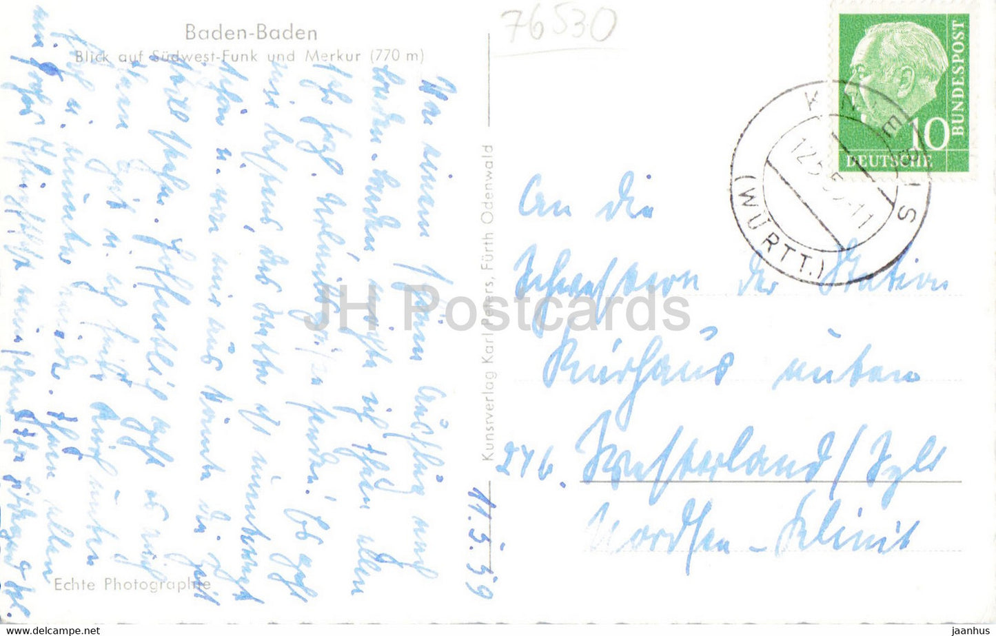 Baden Baden - Blick auf Südwest Funk und Merkur - alte Postkarte - 1959 - Deutschland - gebraucht