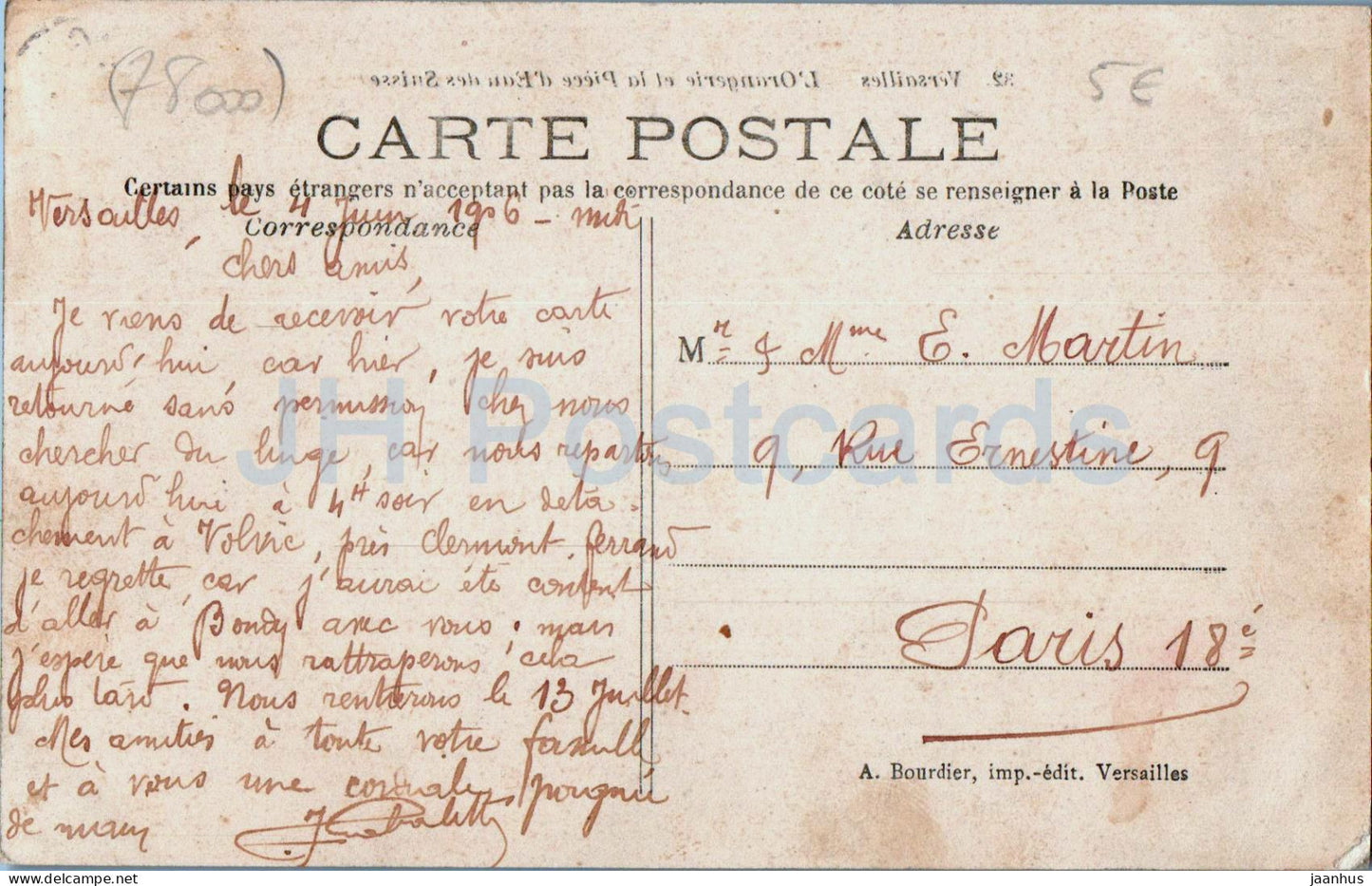 Versailles - L'Orangerie et la Piece d'Eau des Suisses - orangerie - 32 - carte postale ancienne - 1906 - France - occasion