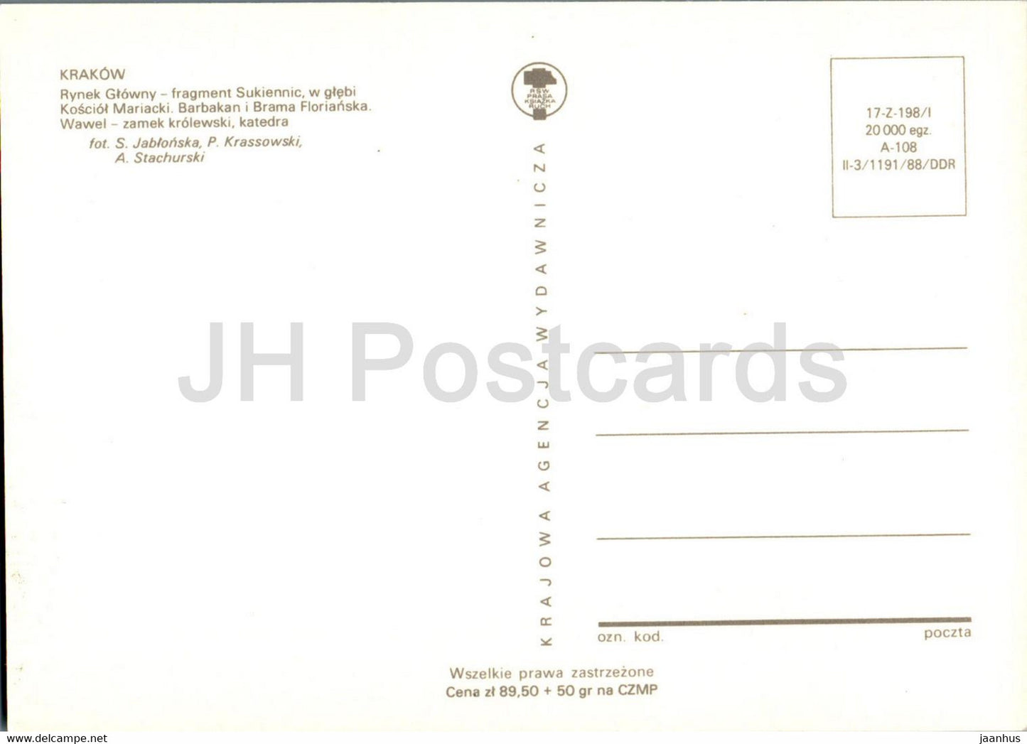 Cracovie - Rynek Glowny - Kosciol Mariacki - Barbakan - Brama Florianska - Place principale - Église Sainte-Marie Pologne - inutilisé