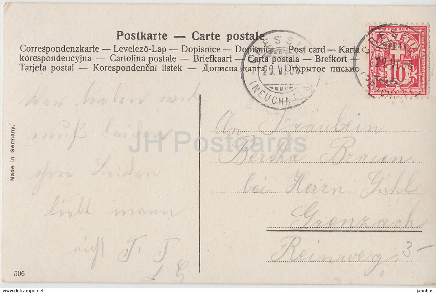 beautiful woman - flowers - 506 - old postcard - 1908 - Germany - used