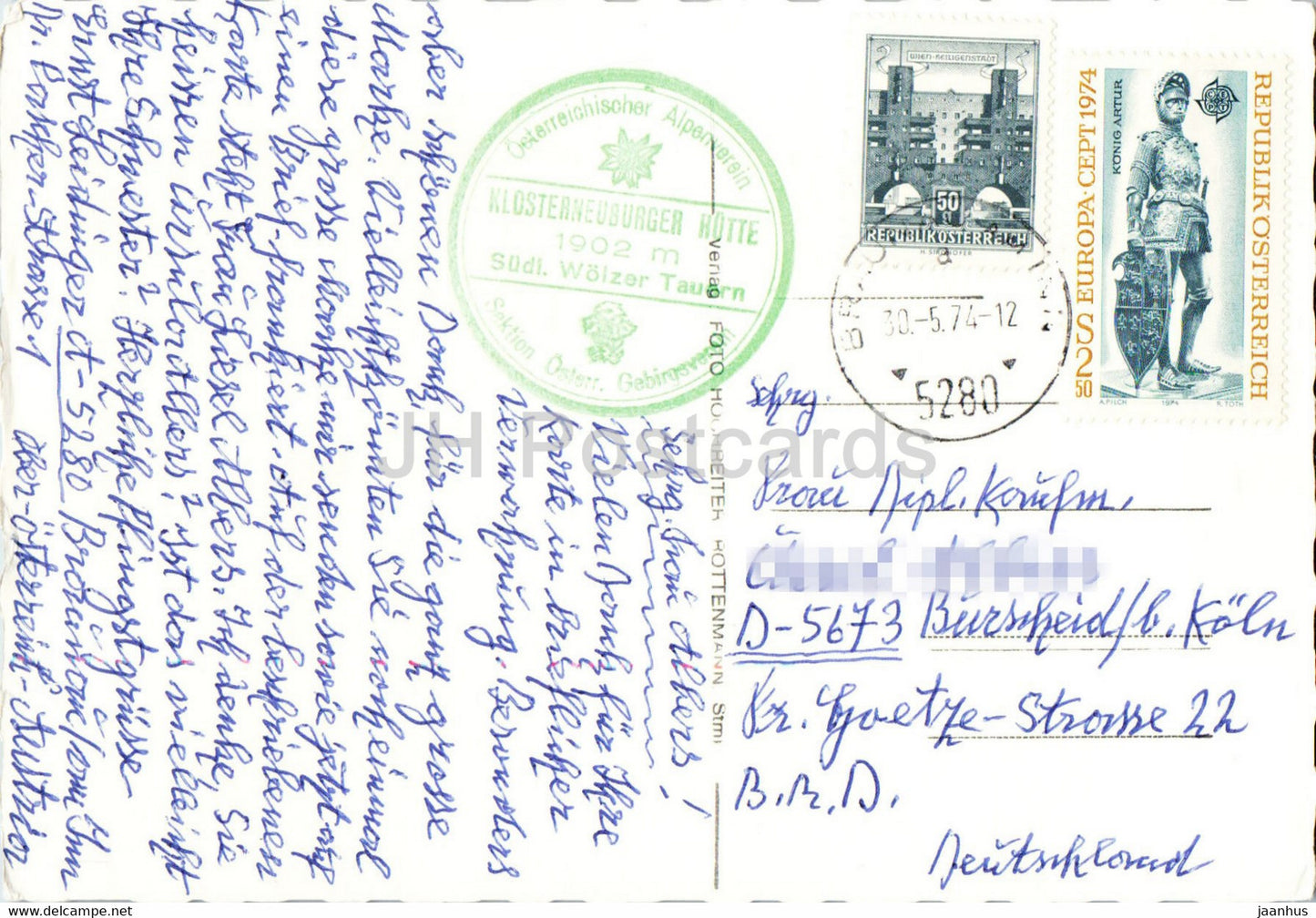 Klosterneuburgerhutte 1902 m - Wolzertauern - 1974 - Austria - used