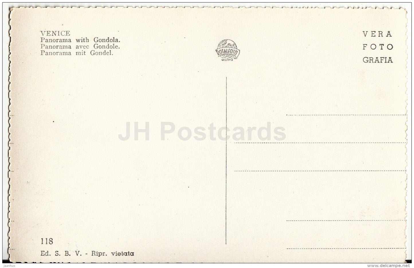 Panorama with Gondola - Venice - Venezia - 118 - Italy - Italia - unused - JH Postcards