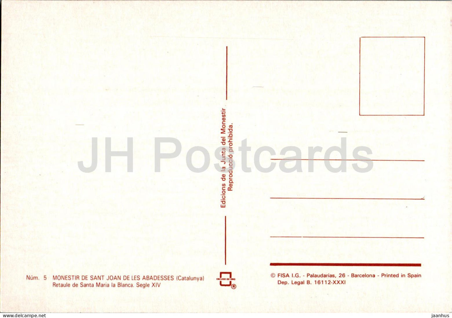 Monestir de Sant Joan de les Abadesses - Retaule de Santa Maria la Blanca - Altar - 5 - Spain - unused