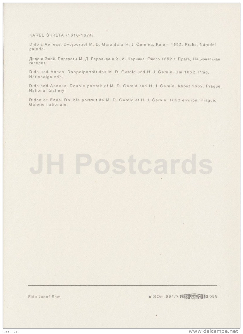 painting by Karel Skreta - Dido and Aeneas , 1652 - Czech art - large format card - Czech - unused - JH Postcards