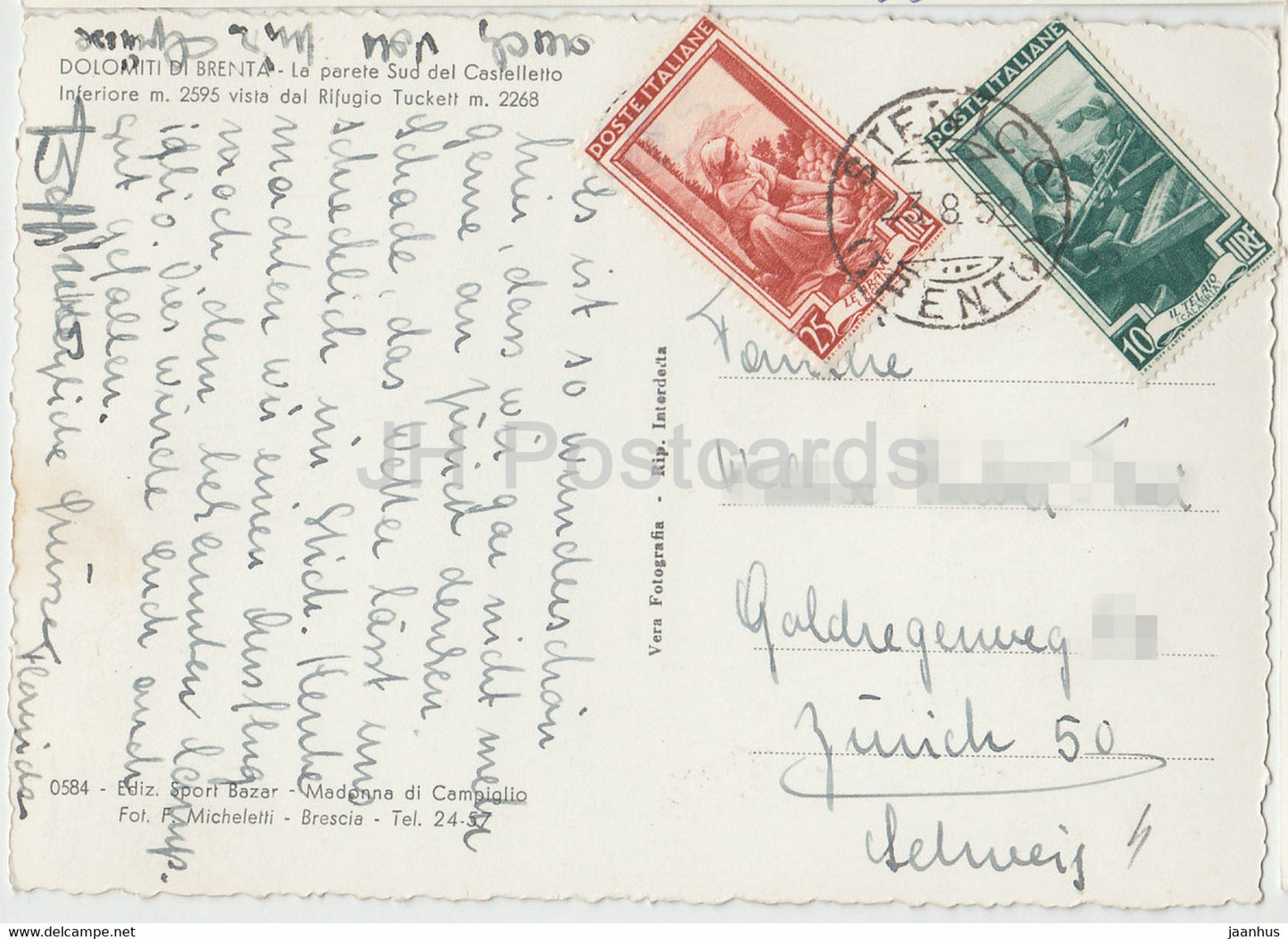 Dolomiti Di Brenta - La parete Sud del Castelletto Inferiore 2595 m - old postcard - 1952 - Italy - Italia - used