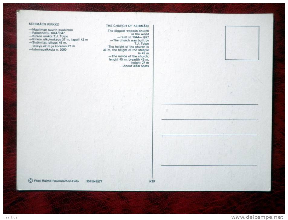Kerimäki - The Church of Kerimäki, the biggest wooden church in the world - Finland - unused - JH Postcards