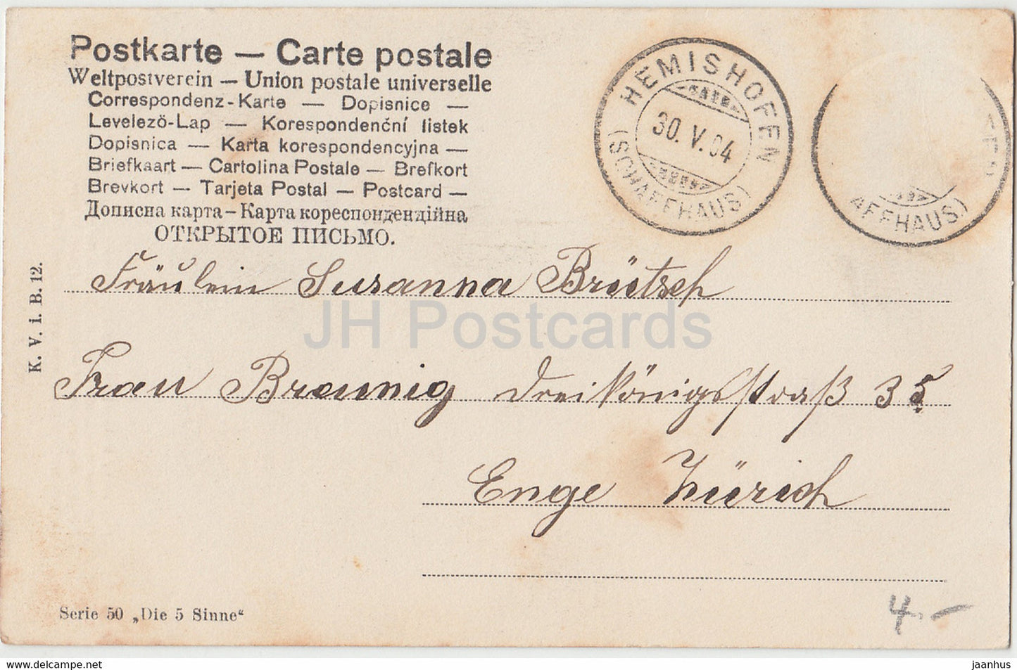 Gesicht - garçon - fille - enfants - KV i B - Serie 50 Die 5 Sinne - carte postale ancienne - Allemagne - 1904 - utilisé