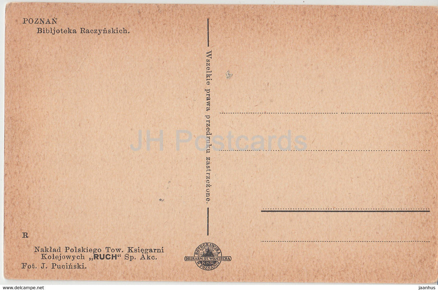 Poznan - Bibljoteka Raczynskich - library - old postcard - Poland - unused