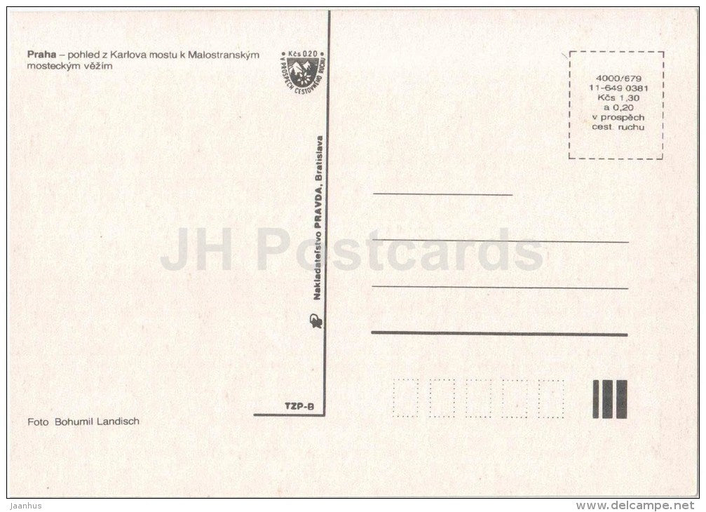 View from Charles Bridge - Praha - Prague - Czechoslovakia - Czech - unused - JH Postcards