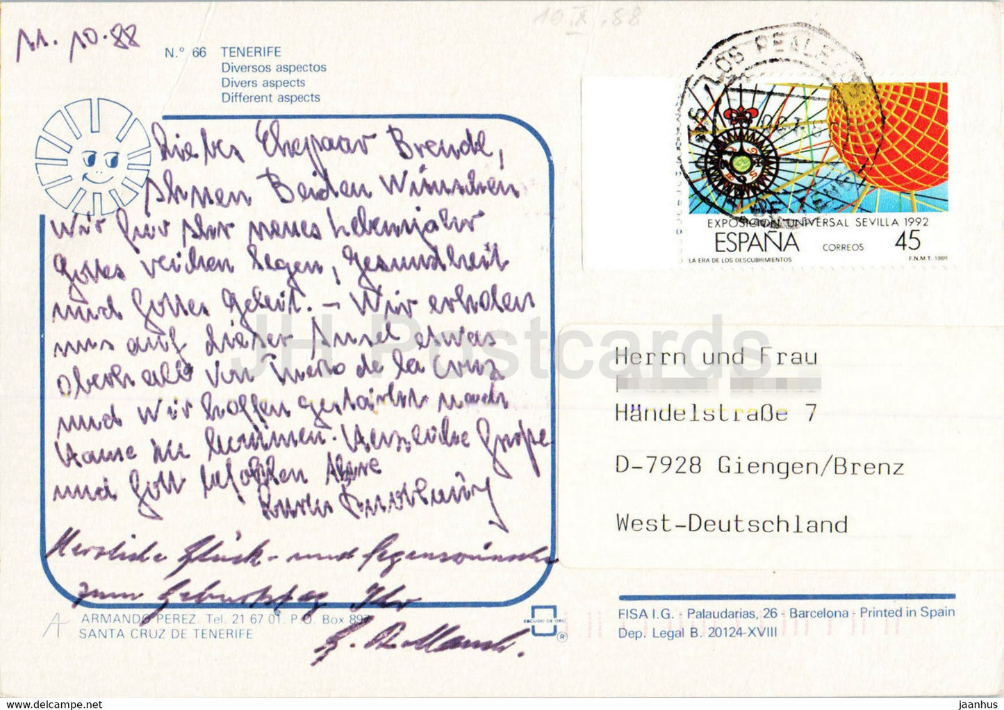 Tenerife - Diversos Aspectos - multiview - 66 - 1988 - Spain - used