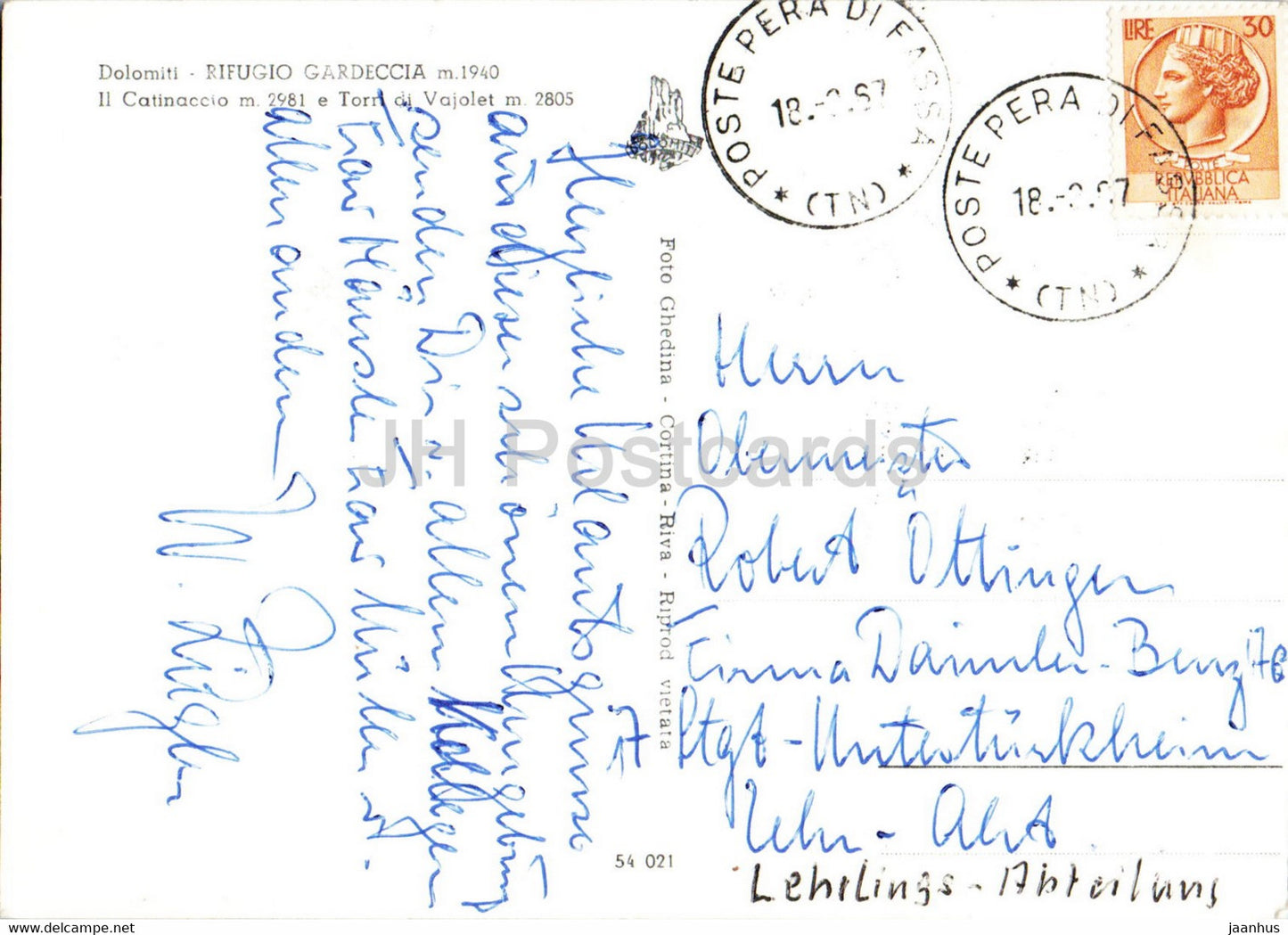 Dolomiti - Rifugio Gardeccia 1940 m - Il Catinaccio - Torri di Vajolet - 1967 - Italie - occasion