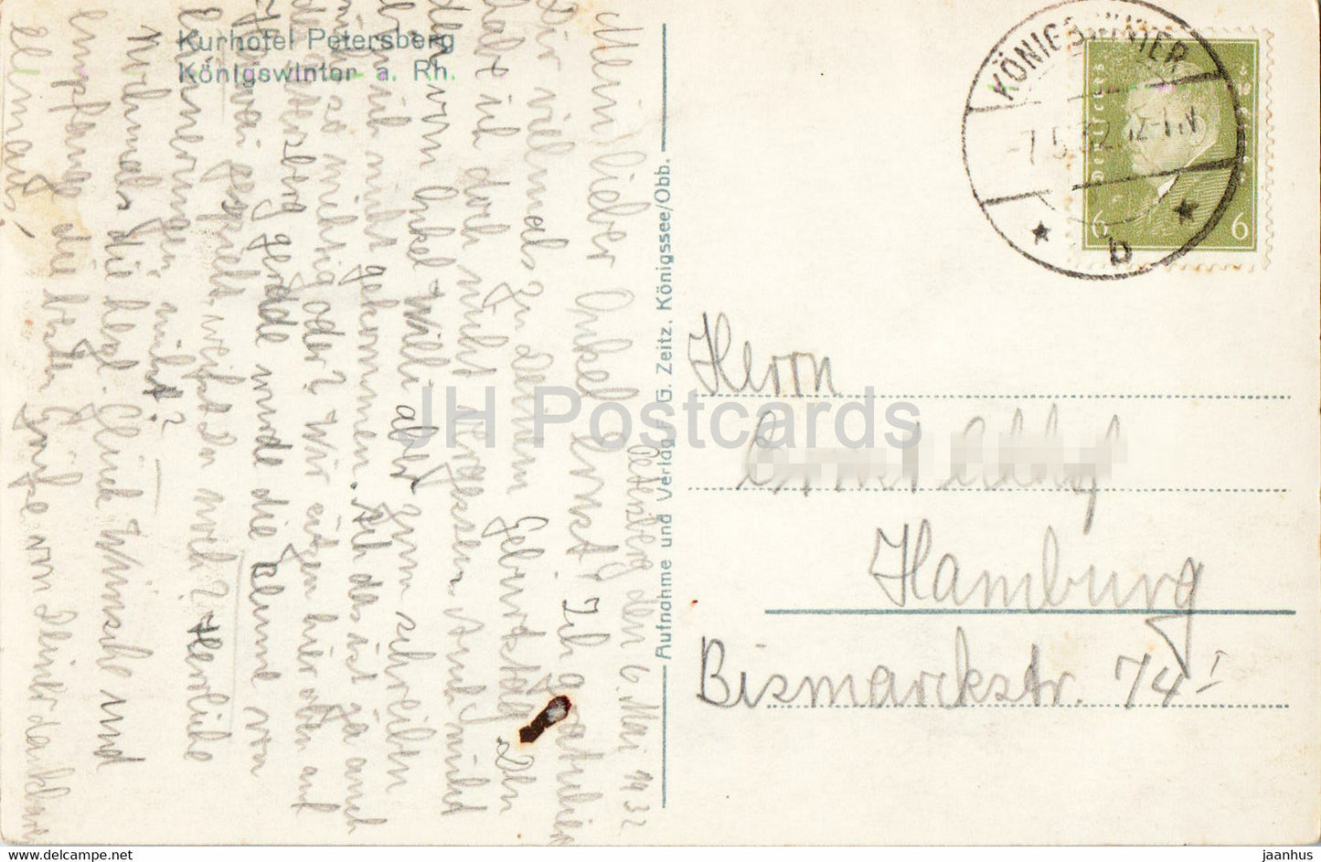 Blick contre Petersberg i Rheintal - 1674 - carte postale ancienne - 1932 - Allemagne - utilisé